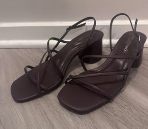 Christian Siriano Dark Brown Strappy Block Heel Sandals thumbnail 1