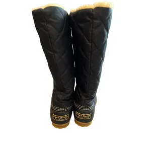 LL Bean Womens Quilted Tall Duck Boots Black Faux Shearling Lined Size 7 M thumbnail 4
