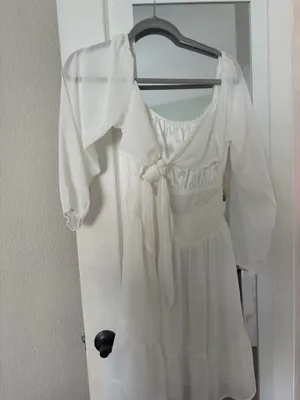 Long sleeve white mini dress thumbnail 2
