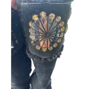 Tory Burch Moccasin Boots 8 Black Suede Crystal Rhinestone Tall Boho Sherpa thumbnail 10