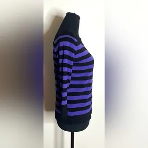 Joseph A- Black and Purple Striped Long Sleeve Top Size L thumbnail 2