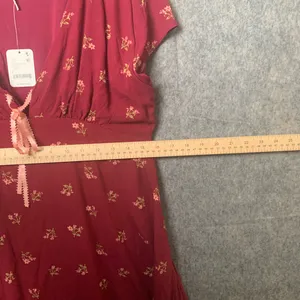 Free People Women Size Large Floral Boho Tie-Detail Mini Tea Dress Earth‎ Red thumbnail 10