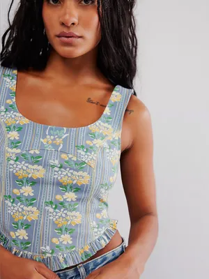 Free People Melanie Tank Top, Dusty Combo, Blue Floral Medium thumbnail 2