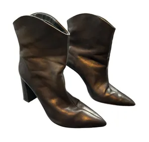Bota Salto Alto Women's Black Leather Pointed Toe Ankle Boots 3" Heel Size 8.5 thumbnail 1