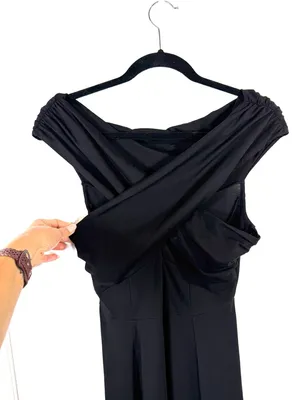 ASOS Black Off Shoulder Wrap Front Midi Dress Size US 6 thumbnail 2