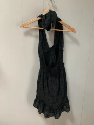 Aerie Spring Fling black halter top dress floral flared ruched Small thumbnail 3