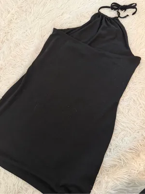 H&M Black Stretch Bodycon Mini Dress Halter Neck Backless Beach Cover Up M thumbnail 4