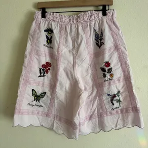 Lyrebird Pink Cottagecore Whimsy Cotton Embroidered Floral Lace Bermuda Shorts M thumbnail 4