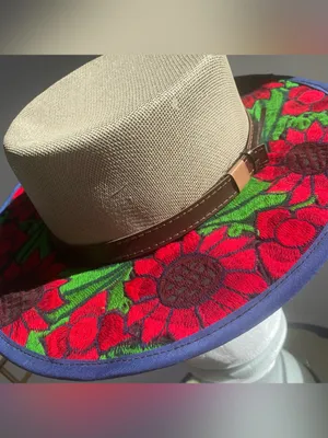 Colorful bold floral embroidered Mexican summer sun hat boho Southwest one size thumbnail 4