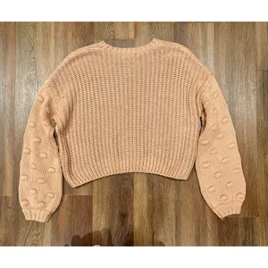 Moon & Madison Boho Cozy Knit Cropped Sweater Small Blush Pink thumbnail 5