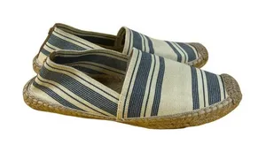 Tory Burch Beige‎ Blue Striped Fabric Espadrille Flat Slip-On Shoes 9.5 Designer thumbnail 1