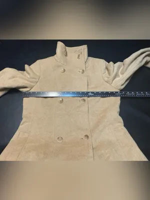 Calvin Klein Camel Wool Blend Belted Double Breasted Coat Funnel Neck Med? thumbnail 10