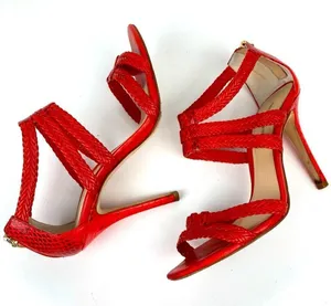 ALEXANDRE BIRMAN Red Woven Strappy Leather Heels Sandals - Size 6.5 thumbnail 1