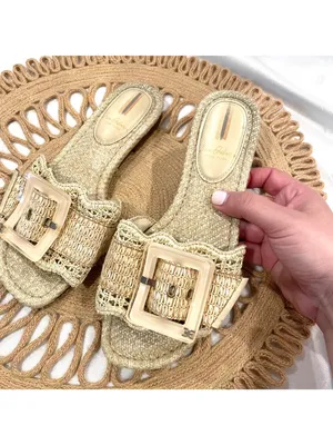 Sam Edelman Bambi Raffia Buckle Slide Sandal Tan Buttercup Size 6.5 thumbnail 2
