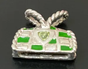 Sterling Silver 925 Green Enameled Peridot Birthstone Purse Bag Pendant 4g. thumbnail 10