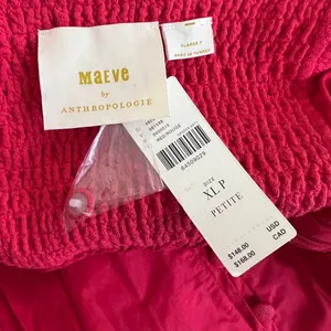 Maeve Anthropologie Red Smocked Puff Sleeve Mini Dress XL Petite NWT thumbnail 7