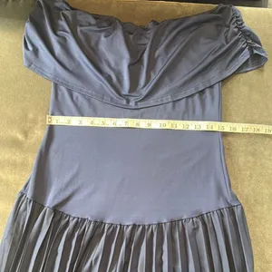 Women’s Navy Off-Shoulder Maxi Dress Pleated Skirt Size L thumbnail 13