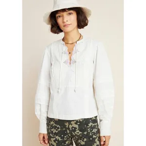 Anthropologie Delilah White Lace Embroidered Puff Sleeve Peasant Blouse Top US 0 thumbnail 3