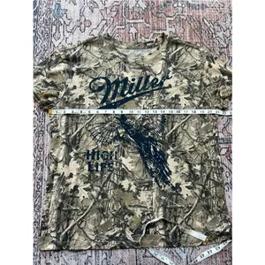 Miller High Life Graphic Camo Tee NWOT Tan with Navy Print Size Large thumbnail 9