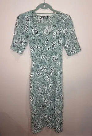 For Love & Lemons sage green black floral‎ button-down maxi dress Sz S thumbnail 1