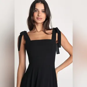 LULU’S Love Me Forever Black Tie Strap Square Neck Maxi Dress thumbnail 7