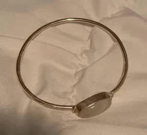 Natural Rainbow Moonstone Silver Bangle Bracelet Oval Gemstone Cuff Handmade thumbnail 1