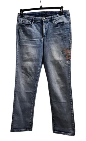 KAARI Blue Straight Crop Painted Light Wash Denim Jeans Size‎ 10 thumbnail 1