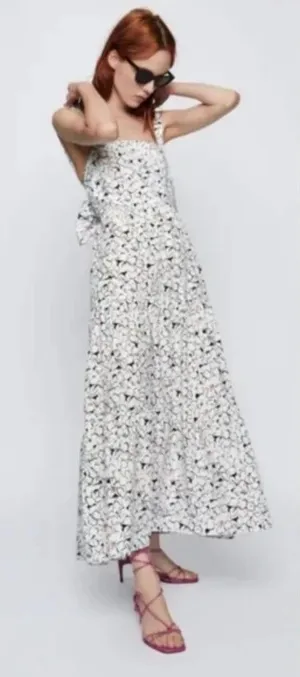 ZARA‎ Floral Bow Back Maxi Dress Sz XS thumbnail 1