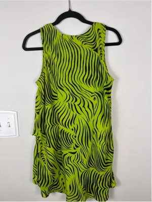 Vintage Y2K Neon Zebra Print 2 Piece Skirt Set Medium Lime Green Festival thumbnail 5