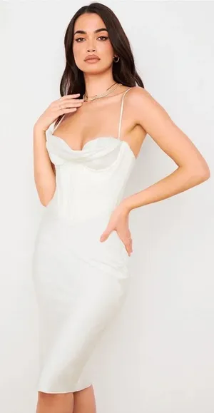 House of CB Myrna Ivory‎ Corset Slip Dress white NWOT Size L thumbnail 1
