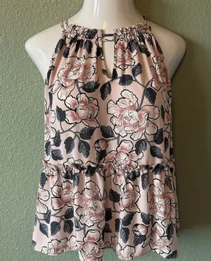 LOFT Outlet sleeveless floral top ruffle neckline. Size Medium. NWT thumbnail 1