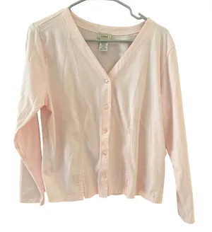 LL Bean Womens Pink‎ Pima Cotton V-Neck Button Front Cardigan Sweater Large thumbnail 1