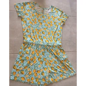 Alex's Lemonade Stand Lemon Fruit Romper Size L Pockets Stretch Drawstring Waist Blue Size L thumbnail 3