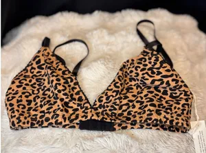 Q-NOVA Organic Cotton Leopard Print Triangle Bralette Adjustable Straps NWT thumbnail 1