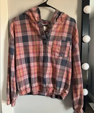 Wallflower Pink and Gray Long Sleeve Boxy Polo Top thumbnail 1