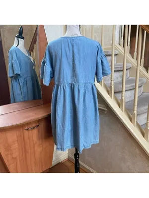 Joie Womens Lace Up Chambray Dress, Denim Jean Blue Cotton blend Sz M thumbnail 4