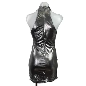Superdown Nyla Women's Gray Sleeveless Metallic Ruched Bodycon Mini Dress Sz S thumbnail 3