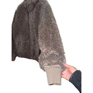 Abercrombie & Fitch Fuzzy Fleece Jacket‎ Full Zip Mock Neck Gray Women's L thumbnail 3