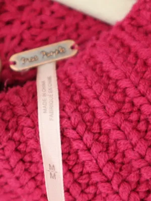 Free People Oversized Cowl Neck Sweater Fuchsia Pink Chunky Knit Slouchy Medium thumbnail 5