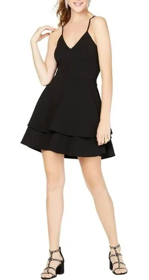 NWT B Darlin Juniors Black Lace Open Back Fit & Flare Dress Size 9/10 thumbnail 1