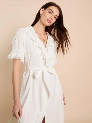 NWT kourt Vida Midi Dress size Medium M Lace Doen midi Ruffle few moda ivory thumbnail 4