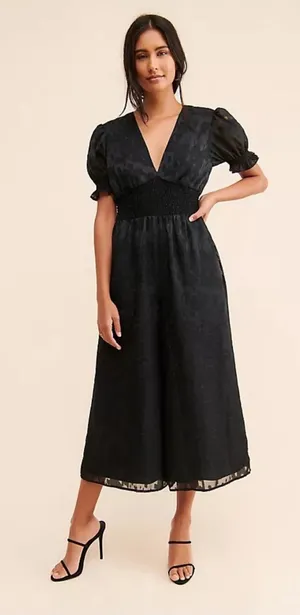 Anthropologie Hutch Black Burnout Wide Leg Jumpsuit thumbnail 1