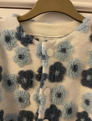 Ladies Fleece Button Fronted Cardigan Blue Floral Size L thumbnail 2