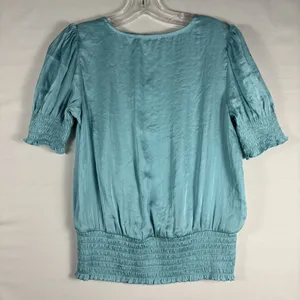 Philosophy women pullover shirt aqua short sleeve vneck gathered light fun Small thumbnail 2