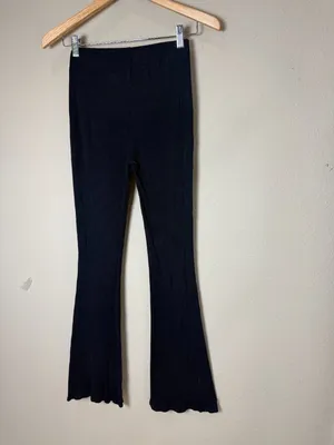 H&M Ribbed Flare Bootleg Pull On Pants Trousers Size Small Black thumbnail 4