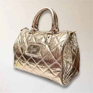 Victorias Secret Angel‎ Metallic Gold Quilted Satchel Travel Y2K Handbag Purse thumbnail 3