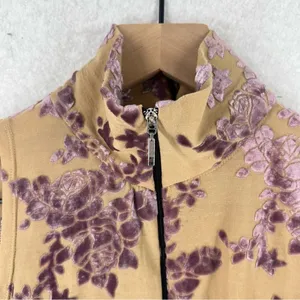 GUIHUA Floral Burnout Velvet Half Zip Mock Neck‎ Sleeveless Top Fairy Feminine thumbnail 3