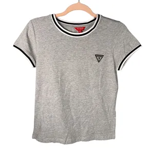 Guess Gray Logo Ringer Tee Y2K Baby Tee Casual Basic Logo Top‎ thumbnail 1
