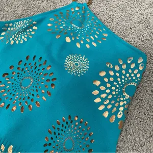 Y2K Halter Top Sz Medium Turquoise Metallic Printed Top thumbnail 4