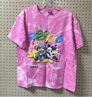 bleach dyed 2006 Disney graphic, short sleeve T-shirt characters thumbnail 1